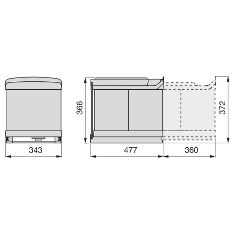 Kosz segregator na śmieci wysuwany 1x16L 2x7.5L szary EMUCA