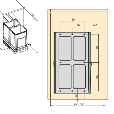 Kosz segregator na śmieci wysuwany 2x12L Inox EMUCA