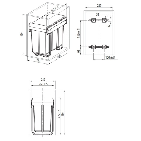 Segregator na śmieci podwójny PRACTI ECO 300 CICHY DOMYK GTV
