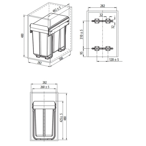 Segregator na śmieci potrójny PRACTI ECO 300 CICHY DOMYK GTV