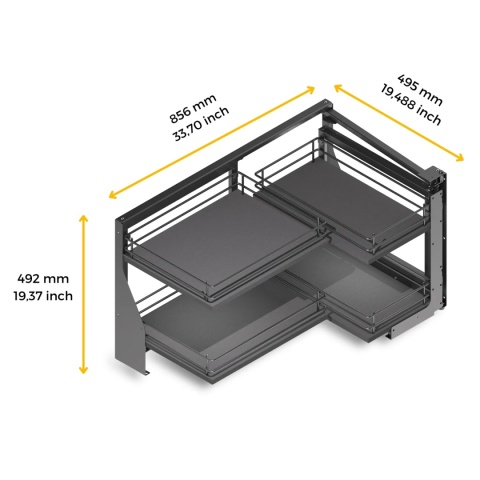Kosz Cargo narożny Magic Corner TITANE ANGLE Prawy Antracyt Emuca