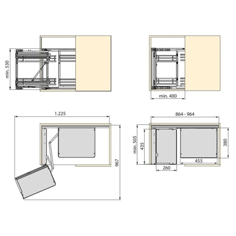 Kosz Cargo narożny Magic Corner TITANE Antracyt Emuca