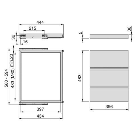 Półka szuflada taca do szafy 600MM HACK EMUCA Kaszmir