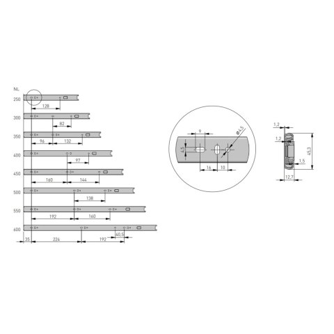 Prowadnica kulkowa VERSALITE H-45 L-500 Cichy Domyk GTV