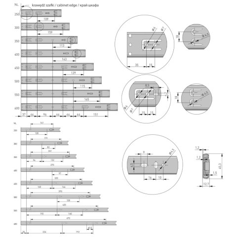 Prowadnica kulkowa VERSALITE H-45 L-600 Cichy Domyk GTV Czarna