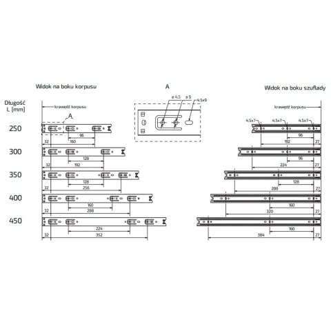 Prowadnica kulkowa do szuflad H-30 L-350 AMIX