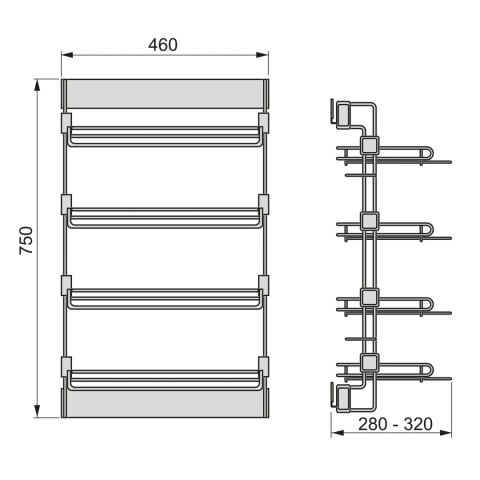 Kosz Cargo na buty BOCZNY LEWY tytanowy QUARTZ Emuca