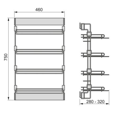 Kosz Cargo na buty BOCZNY PRAWY tytanowy QUARTZ Emuca