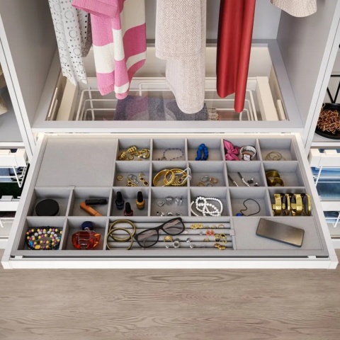 Półka szuflada z organizerem do szafy garderoby 900MM ELITE Biała GTV