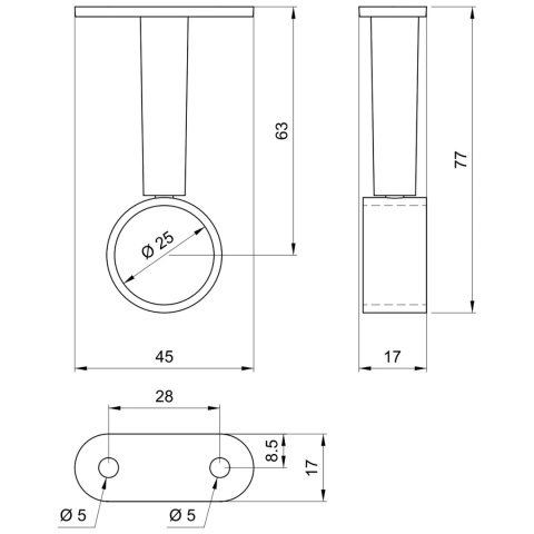 Uchwyt dystansowy przelotny do rury drążka ubraniowego fi 25mm chrom