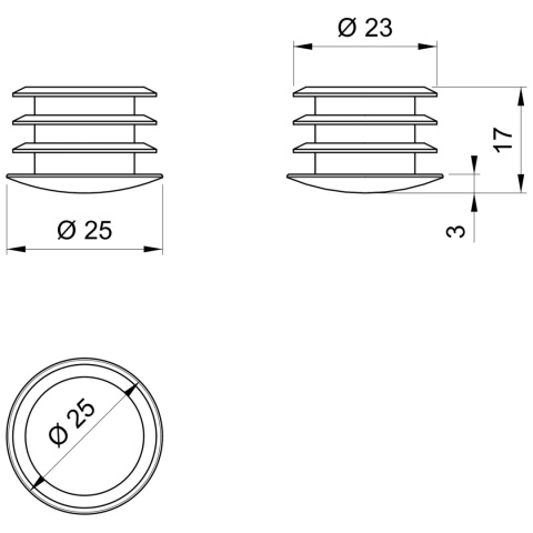 Zaślepka końcowa płaska do Rury Drążka ubraniowego fi 25mm
