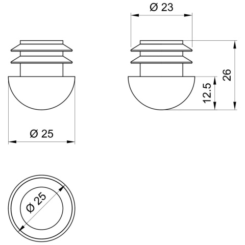 Zaślepka końcowa półokrągła do Rury Drążka ubraniowego fi 25mm