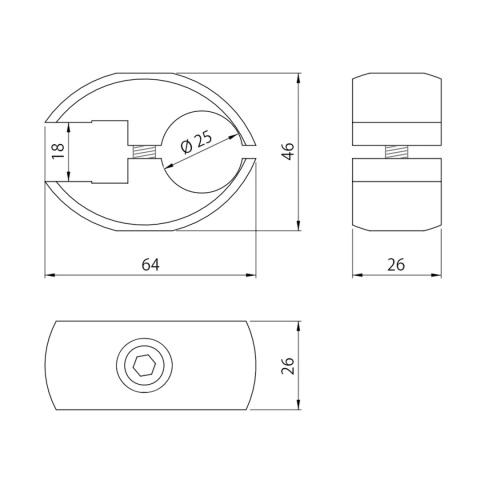 Złącze pojedyncze do szkła do rury fi 25mm chrom