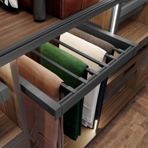 Wysuwany wieszak na spodnie do szafy garderoby 900MM ELITE Antracyt GTV