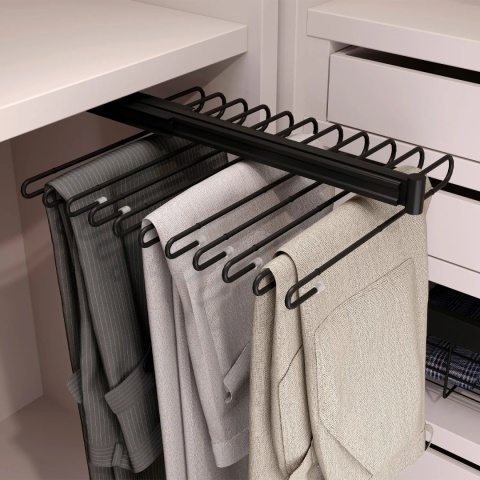 Wysuwany wieszak na spodnie do szafy garderoby Czarny HACK