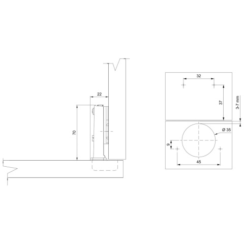 Zawias meblowy Hydrauliczny nakładany AGV + Prowadnik H-0 CLIP-ON AMIX