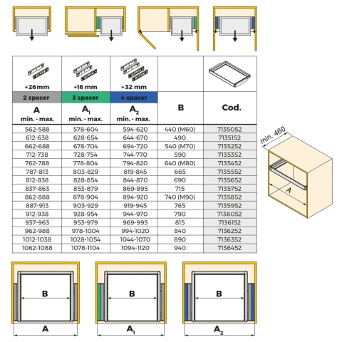 Zestaw wysuwanych szuflad na buty do garderoby Quartz 562 - 588 mm (M60) Emuca