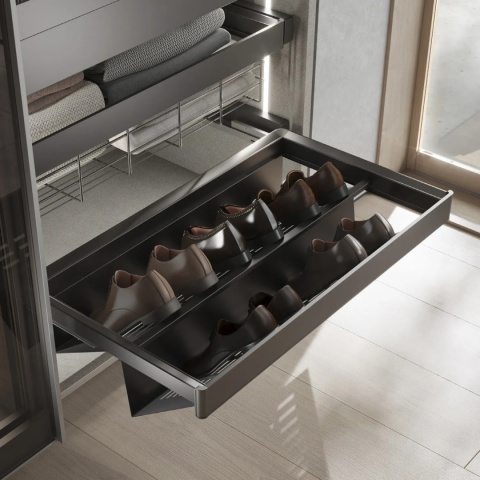 Zestaw wysuwanych szuflad na buty do garderoby Quartz 562 - 588 mm (M60) Emuca