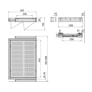 Zestaw wysuwanych szuflad na buty do garderoby Quartz 662 - 688 mm (M70) Emuca