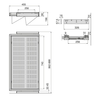 Zestaw wysuwanych szuflad na buty do garderoby Quartz 862 - 888 mm (M90) Emuca