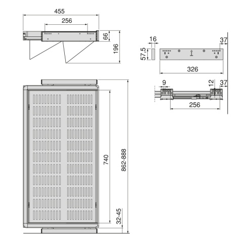 Zestaw wysuwanych szuflad na buty do garderoby Quartz 862 - 888 mm (M90) Emuca