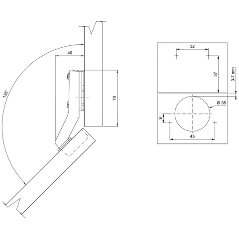 Zawias meblowy Hydrauliczny Kątowy 45° AGV + Prowadnik H-0 CLIP-ON AMIX