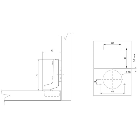 Zawias meblowy Hydrauliczny wpuszczany AGV + Prowadnik H-0 CLIP-ON AMIX