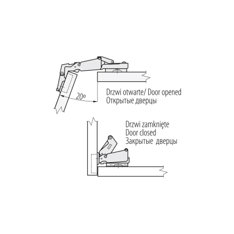 Zawias meblowy kątowy 165° PRESTIGE z samodociągiem CLIP-ON GTV