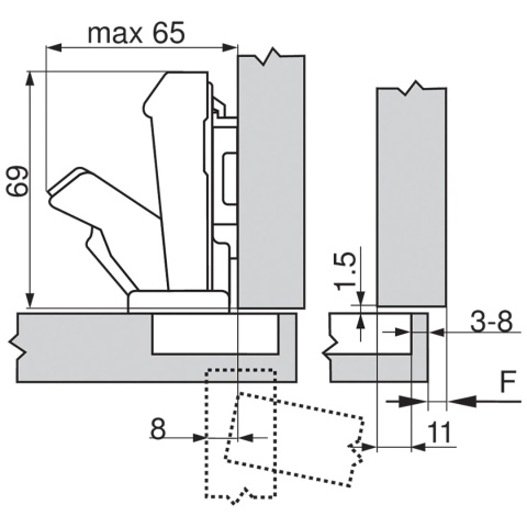 Zawias meblowy kątowy 170° CLIP TOP 71T6550 BLUM