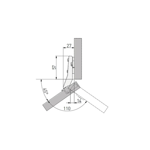 Zawias meblowy kątowy 45° KT + Prowadnik H-2 GTV