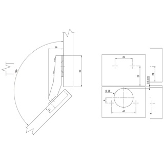 Zawias meblowy kątowy AGV 45° + Prowadnik H-2 AMIX