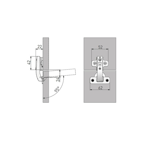 Zawias meblowy równoległy KT 90° + Prowadnik H-2 GTV