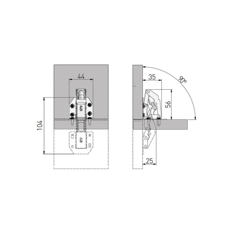 Zawias meblowy tłoczkowy duży GTV