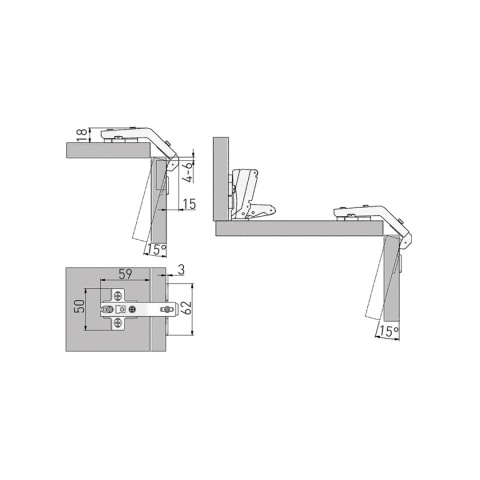 Zawias meblowy uzupełniający 135° KT + Prowadnik H-0 GTV
