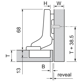 Zawias meblowy wpusczany bez sprężyny CLIP TOP 70T3750 BLUM