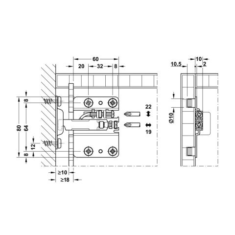 Zawieszka meblowa regulowana do szafek CAMAR 807 L+P 240KG+ zaślepka Biała