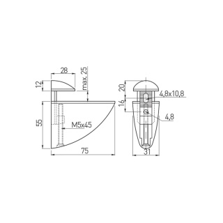 Podpórka wspornik uchwyt półki średnia Pelikan - inox