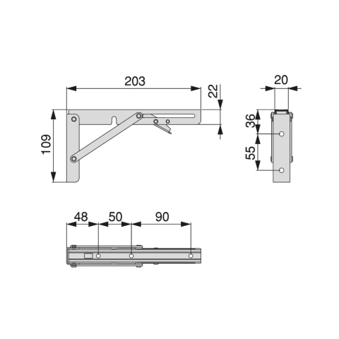 Składany wspornik półki Podpórka L-200 Emuca 2szt