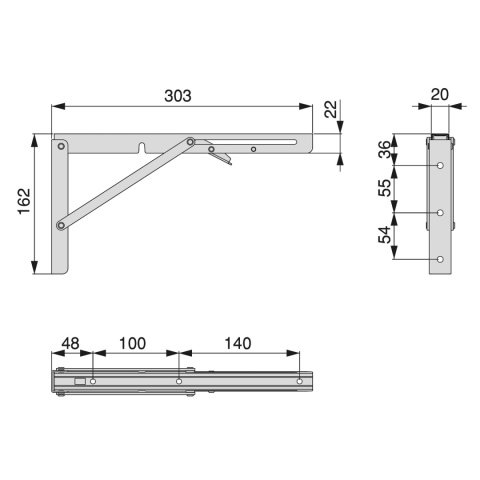 Składany wspornik półki Podpórka L-300 Emuca 2szt
