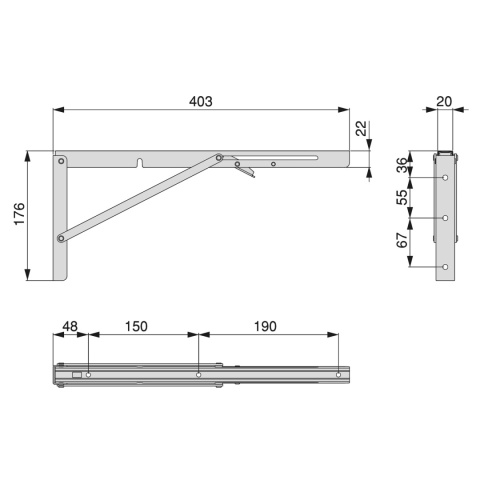 Składany wspornik półki Podpórka L-400 Emuca 4szt
