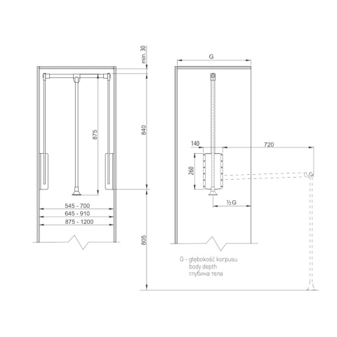 Pantograf z podnośnikiem olejowym do garderoby 645-910mm GTV Biały/Chrom
