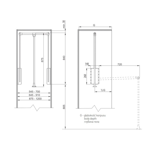 Pantograf z podnośnikiem olejowym do garderoby 875-1200mm GTV Antracyt