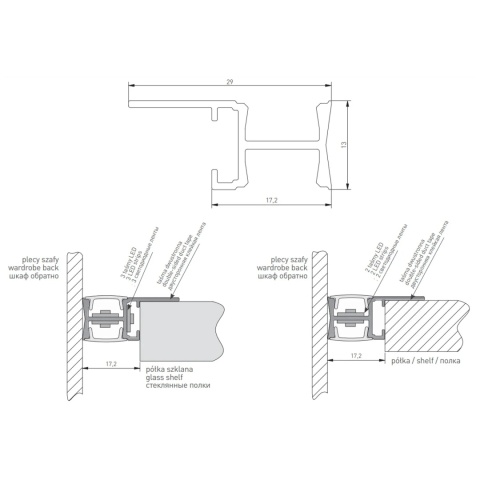 Profil aluminiowy GLAX MINI półkowy 2m - srebrny GTV
