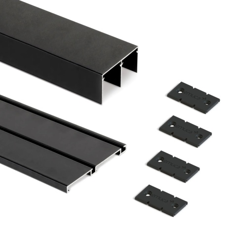 Komplet torów z zatrzaskami do drzwi przesuwnych Placard 74 2.35m Czarny