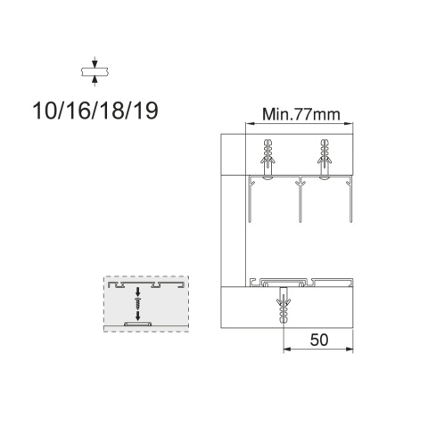 Komplet torów z zatrzaskami do drzwi przesuwnych Placard 74 3.9m Biały