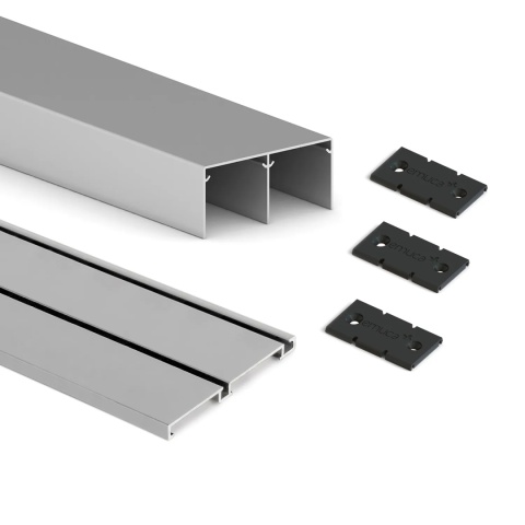 Komplet torów z zatrzaskami do drzwi przesuwnych Placard 74 3m Anodowany mat