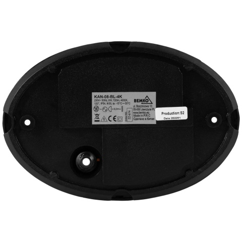Oprawa LED KANLO OWALNA 8W 720LM 4000K IP54 Czarna BEMKO