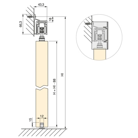 Przednia osłona Railway do systemu drzwi przesuwanych 3.9m mat EMUCA