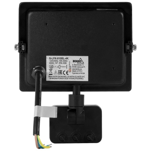 Halogen Lampa Naświetlacz LED 10W biały zimny z czujnikiem ruchu BEMKO