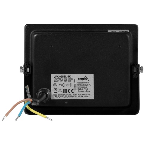 Halogen Lampa Naświetlacz LED 20W biały zimny BEMKO